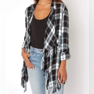 Willow & Clay Plaid Cardigan with Fringe Detail